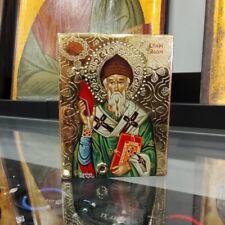 Saint Spyridon Hand Painted Greek Orthodox Icon 24K Gold Byzantine Icon picture