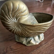 Large Vintage Mid Century Brass Nautilus Seashell Planter Nautical Decor MCM  picture