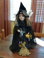 Vintage Halloween Witch Animated Fiber Optic Sweeping Broom Lantern picture