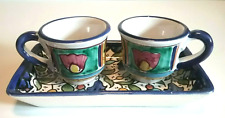 Set of 2 Hand Painted Demitasse Espresso Tea Cups & Tray picture