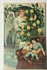 Vintage German Victorian Christmas Postcard Angel Candles Children Sleeping picture