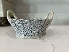 Porcelain Andrea by Sadek Reticulated Blue, White, Gold Double Handle Basket picture