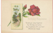 BIRTHDAY HAPPINESS Postcard 1922 - RED ROSE AND BUD - COUNTRY LANDSCAPE picture
