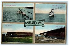 1913 Bathing Scene Str Mary Scott Ore Docks Ashland Wisconsin Multiview Postcard picture