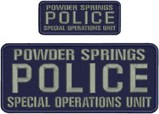 POWDER SPRINGS POLICE S O U EMB PATCHE 4X10 AND 2X5 VELCR@ ON BACK GRAY ON NAVY picture