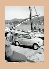Fiat 500 A3 Art Print – Classic Car In Fishing Village – 42 x 29 cm Poster picture