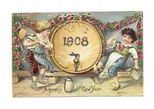 COUPLE TAPS A BEER KEG On Wonderful Vintage 1908 NEW YEAR Postcard picture