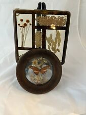 VTG Resin Acrylic Lucite Dried Flowers & Grains And Butterfly & Flower Picture picture