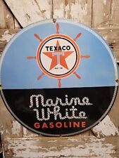 VINTAGE 1960s TEXACO PORCELAIN SIGN MARINE WHITE BOAT LAKE FUEL GAS MOTOR OIL picture
