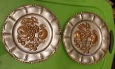 Vtg pair of metal plate charger plaques fruit motif Italy picture