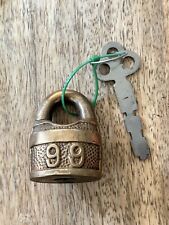 Vintage Antique Old 99 Double Sided Brass Padlock W/ Key picture