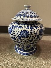 VTG  Bombay Company Blue & White Porcelain Decorative Ginger Jar W/Lid 12” Tall picture
