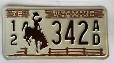 WYOMING 1978 License Plate 12 342 AD  Bucking Bronco  Vintage New Old Stock picture