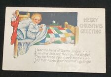 Vintage Whitney Christmas Holiday Postcard Child In Bed With Quilt Antique #NY4 picture
