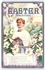 1909 EASTER GREETING CHOIRBOY CHRIST RISEN PATERSON NJ EMBOSSED POSTCARD P3300 picture
