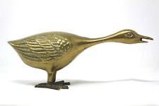 Brass Goose  Figurine Sculpture Heavy Stretched Neck Petina Vintage #d-8 picture