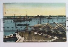 Antique Vintage colour photo postcard Queenstown Harbour Railway Station stamp picture