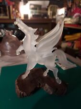 Vtg Frosted Glass Pegasus On Wood Base picture