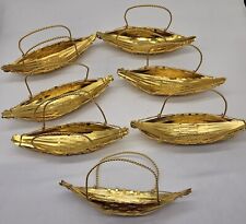 Set of 7 Gold Tone Metal Boat-Shaped Baskets Candy Nut Sushi Holders picture