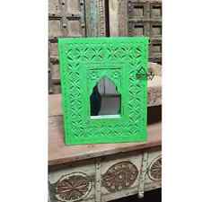 Indian Carved Green Wooden Wall Mirror Frame Wall Decor Hanging Frame Gift  picture