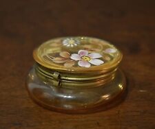 Antique Victorian Enameled Amber Glass Hinged Patch Box Circa 1890 picture