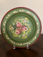 Vintage Tole Painted Handmade Floral Plate Green Wall Decor picture