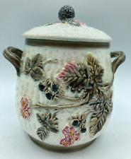 Antique Wedgwood Majolica Argenta Covered Sugar Bowl Blackberry Flowers Leaves picture