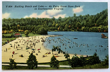 Bathing Beach and Lake at Fairy Stone State Park Bassett Virginia Linen Postcard picture