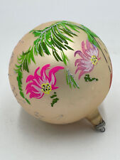 Vintage Christmas Ornament Made Italy Hand Painted Flowers Round Glass Glitter  picture