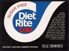 Vintage soda pop bottle label DIET RITE COLA Sugar Free new old stock n-mint+ picture