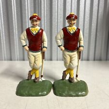 Antique Golf Golfer Cast Iron Book Ends Pair 10” Tall  picture