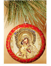 Virgin Mary Icon Christmas Ornament Red Madonna and Child Christ Religious Gift picture