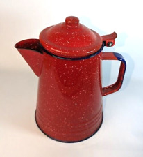 Vintage Graniteware Red and Blue with White Spots Enamel Camp Coffee Pot picture
