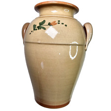 Vintage Tan Ceramic Vase Michelangelo Made In Italy W Handles 9.25in Beige Roses picture