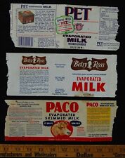 [ 1960s - 1970s Evaporated Milk Can Labels - PET, Betsy Ross & PACO - Vintage ] picture