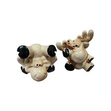 Moose Salt & Pepper Shakers Made In Alaska Clay Ceramic W/ Rubber Stoppers picture