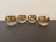 Four (4) Large Federal Roly Poly Gold and Black Leaves Glasses - 3 1/8