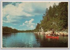 Canoeing The Northwoods Beautiful Lakes Vintage Continental Chrome Postcard picture