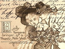 Postcard 1910's A Jolly Tempered Happy New Year Greetings Holidays Vintage picture