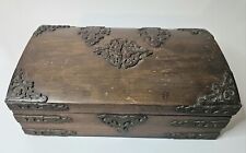 Antique 19th Century Hand Carved Ornate Heavy Wooden Box Interior Dividers picture