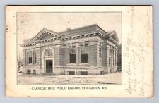 Stoughton WI-Wisconsin, Carnegie Free Public Library, Vintage c1908 Postcard picture