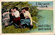 Vintage 1910s Olden Days Boy Girl Dating I like Your Cheek Funny Humor, Postcard picture