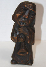 Vintage Carved Wood Old Man Playing Horn picture
