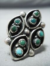 EXCEPTIONAL VINTAGE NAVAJO CERRILLOS TURQUOISE STERLING SILVER RING OLD picture