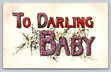 Darling Baby Large Letter Antique Embossed Glitter Floral Postcard Woodburn Iowa picture