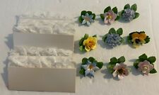 VTG 9 Adderlay Floral Place Card Holders Bone China & White Lace Cards England picture