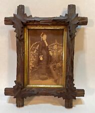 SWEET SMALL  circa 1865 Antique American Adirondack Frame Carved Walnut  Leaves picture