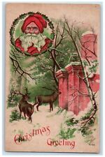 c1910's Christmas Greetings Deer Santa Head Whreat Winter Antique Postcard picture