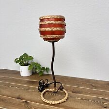 Vintage Metal Raffia Table Lamp Red Fiberglass Shade Squiggle Wine Glass Tarogo picture