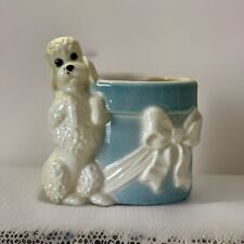 Vintage Royal Copley Style Blue & White Ceramic Poodle Blue Planter picture